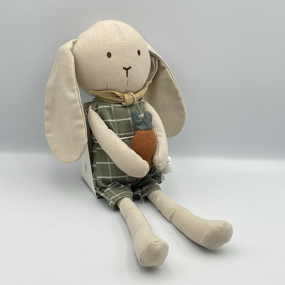 Hearth & Hand with Magnolia Bunny Rabbit Gingham Dress Plush Toy 15" NWT